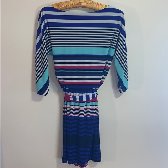 Guess | Blue Striped Open Button 3/4 Sleeves | Sash Waist MIDI Dress | Size 6 - Picture 7 of 9